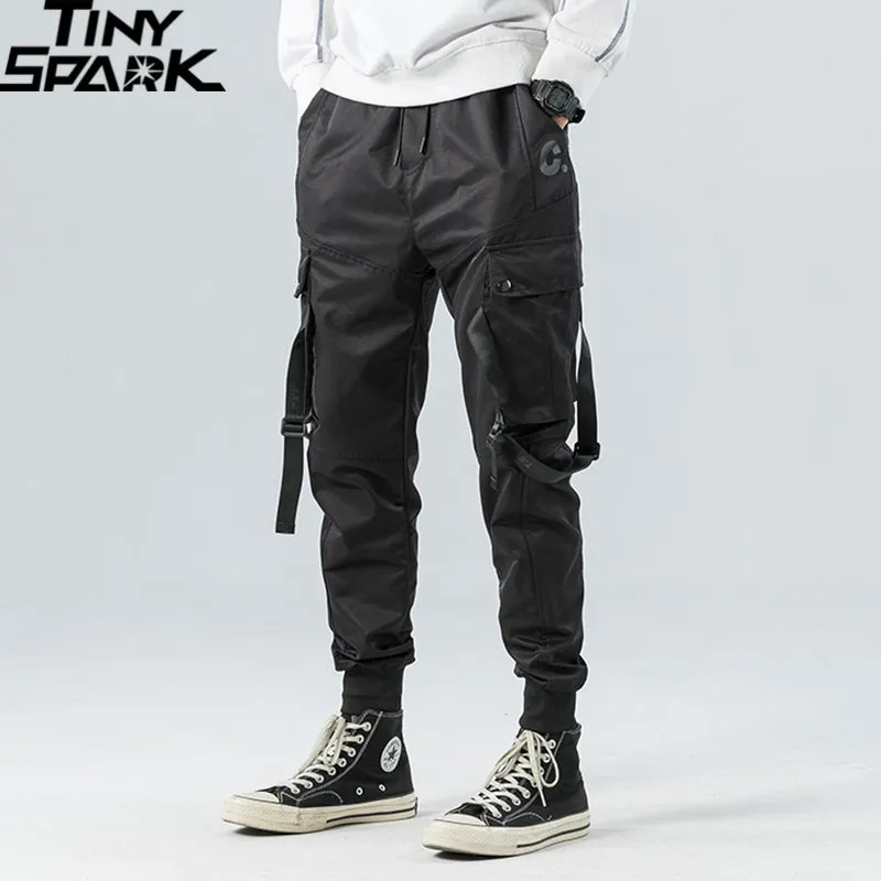 2023 Hip Hop Cargo Pants Pockets Men Streetwear Harajuku Joggers Pants Hiphop Swag Ribbion Harem Pan