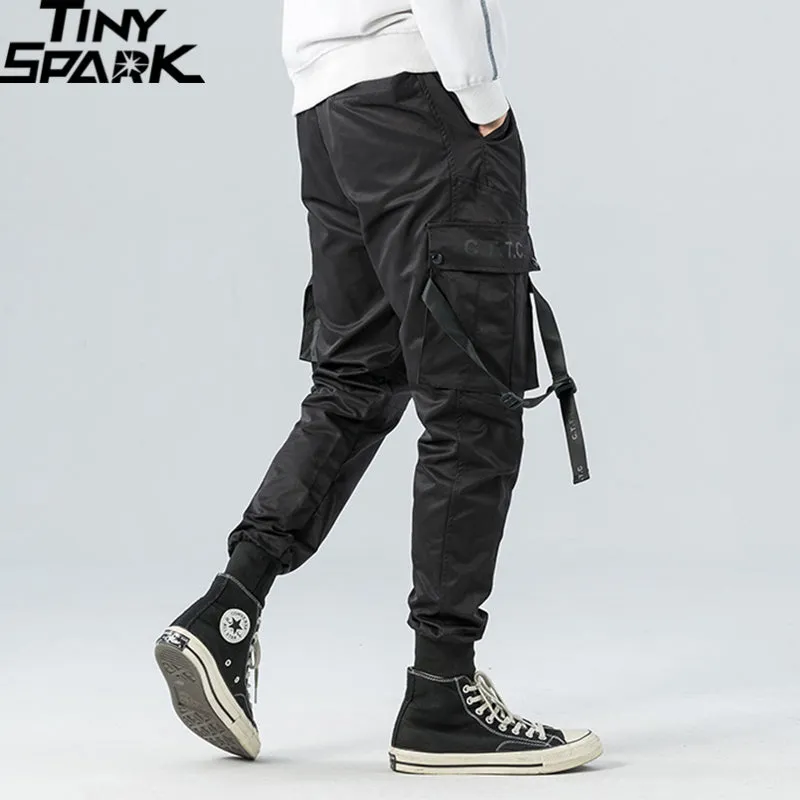 2023 Hip Hop Cargo Pants Pockets Men Streetwear Harajuku Joggers Pants Hiphop Swag Ribbion Harem Pan