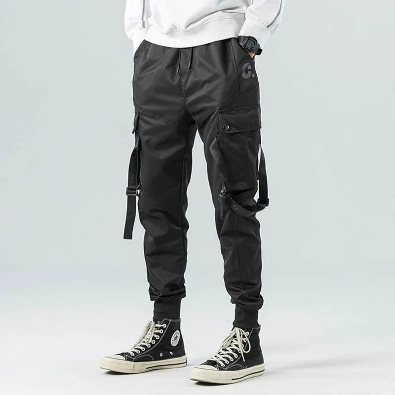 2023 Hip Hop Cargo Pants Pockets Men Streetwear Harajuku Joggers Pants Hiphop Swag Ribbion Harem Pan