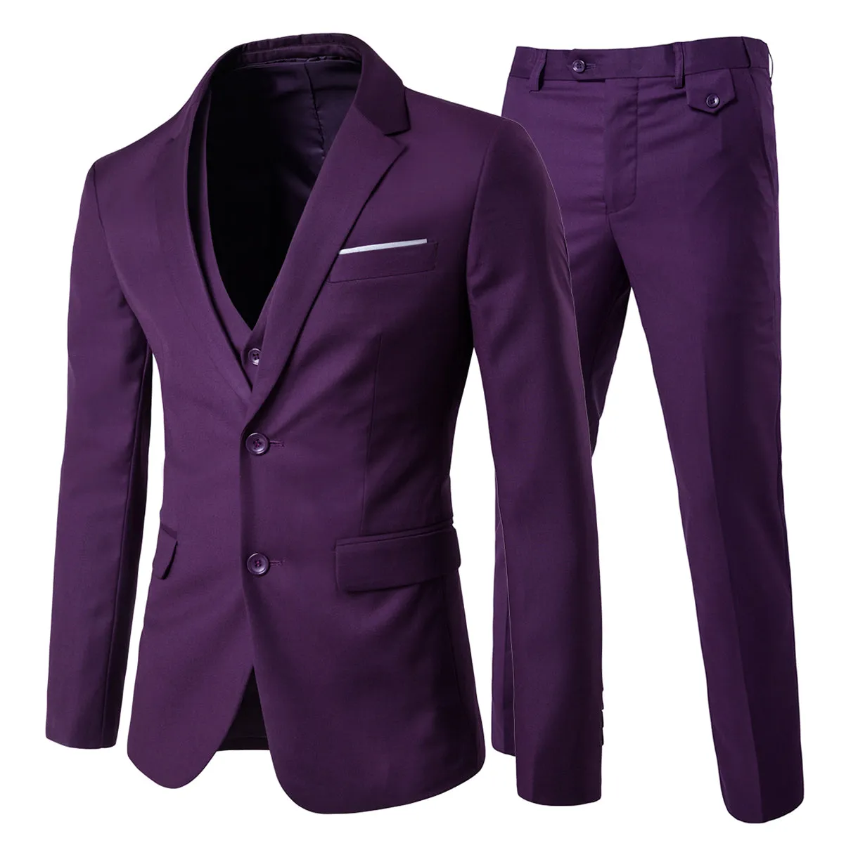 3-Piece Notched Lapel Casual Suit Purple