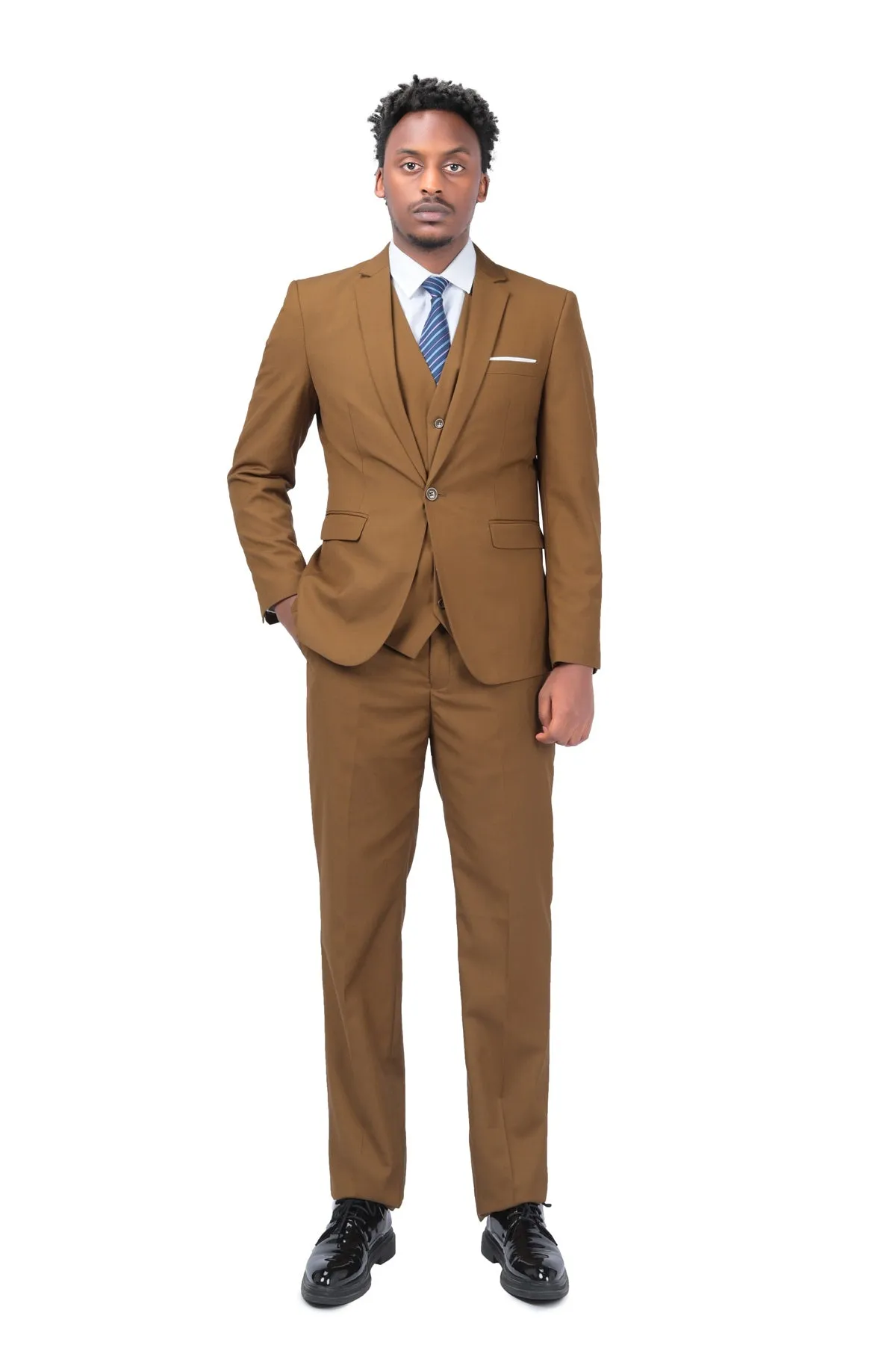 3-Piece One Button Formal Suit Light Coffee Suit