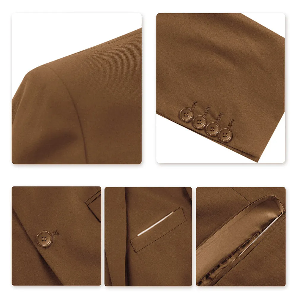 3-Piece One Button Formal Suit Light Coffee Suit