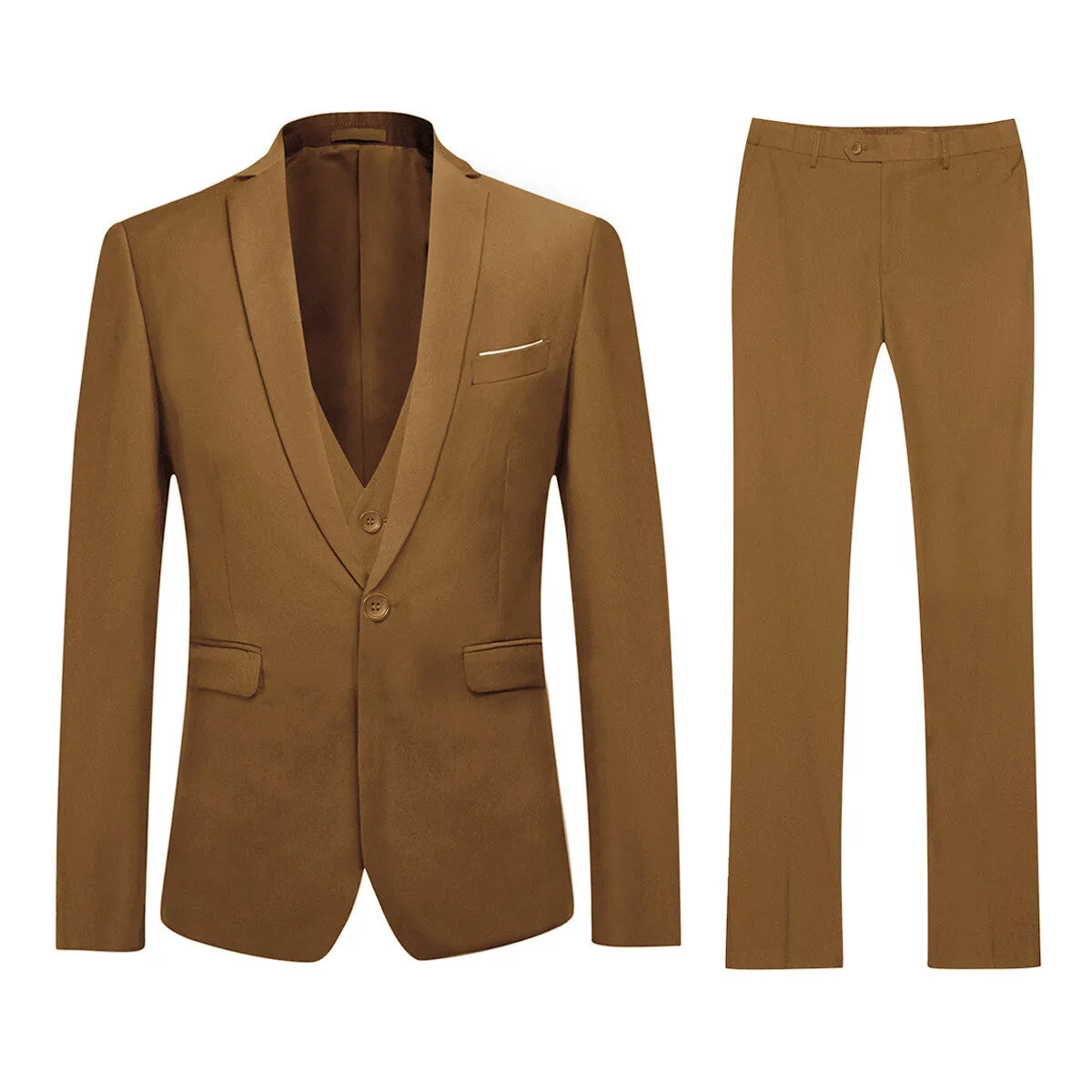 3-Piece One Button Formal Suit Light Coffee Suit