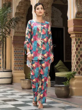 Abstract Printed Muslin Kurti With Pants