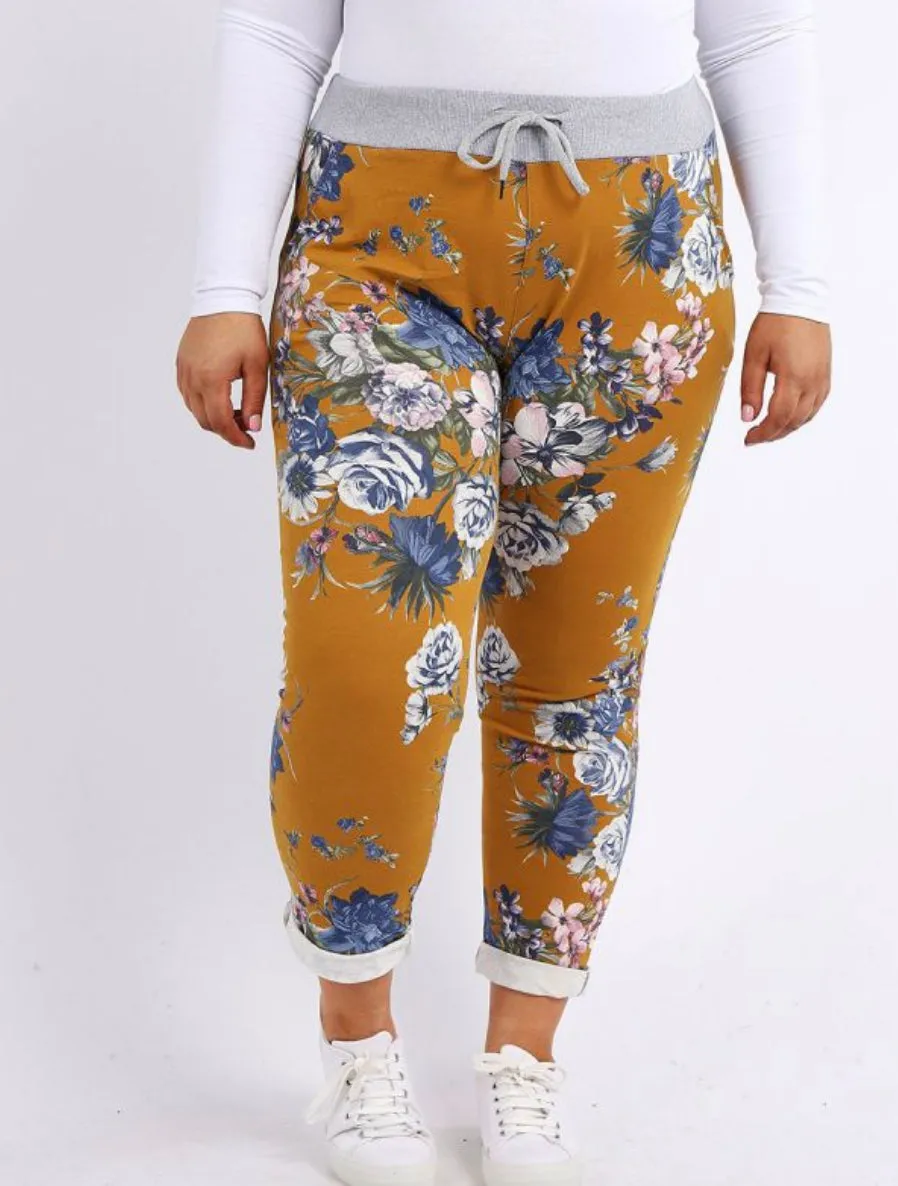 Anne   Kate Italian Blossom Print Mustard Trouser 16-20