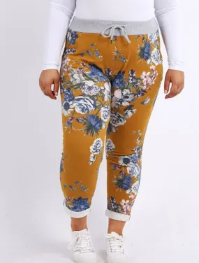 Anne   Kate Italian Blossom Print Mustard Trouser 16-20