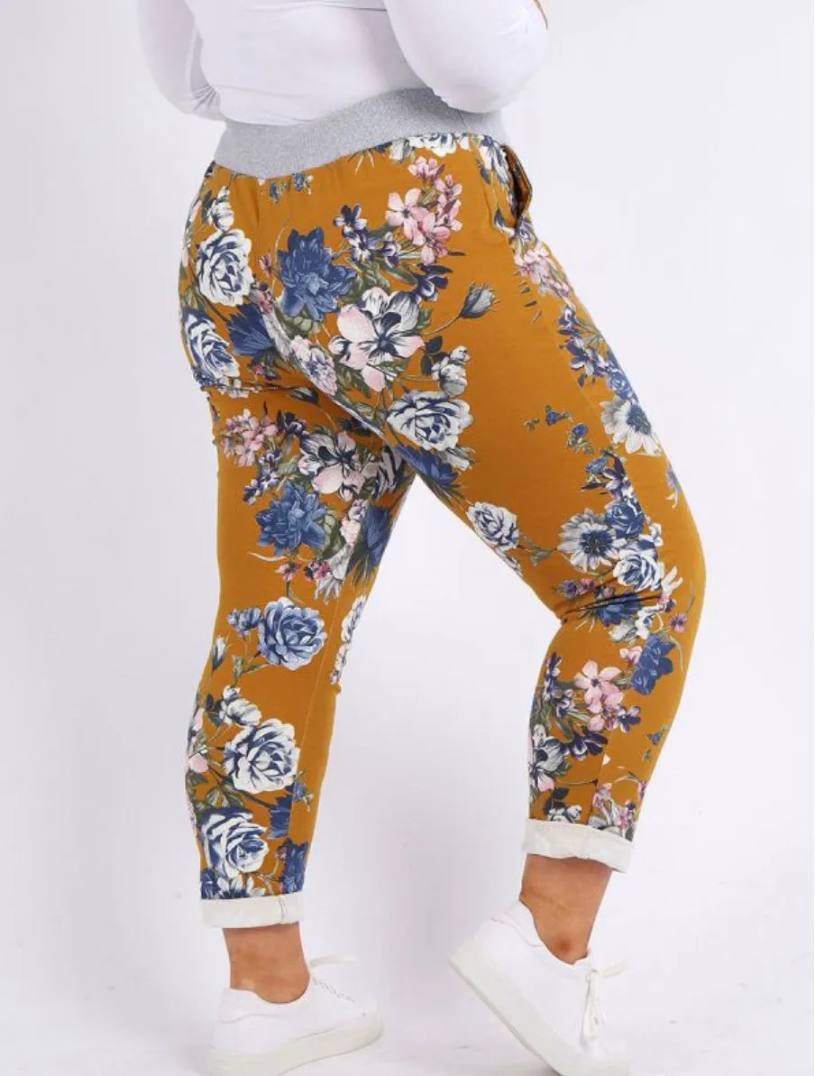 Anne   Kate Italian Blossom Print Mustard Trouser 16-20