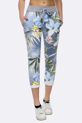 Anne   Kate Italian Tropical Floral Light Denim Print Trousers 14-18