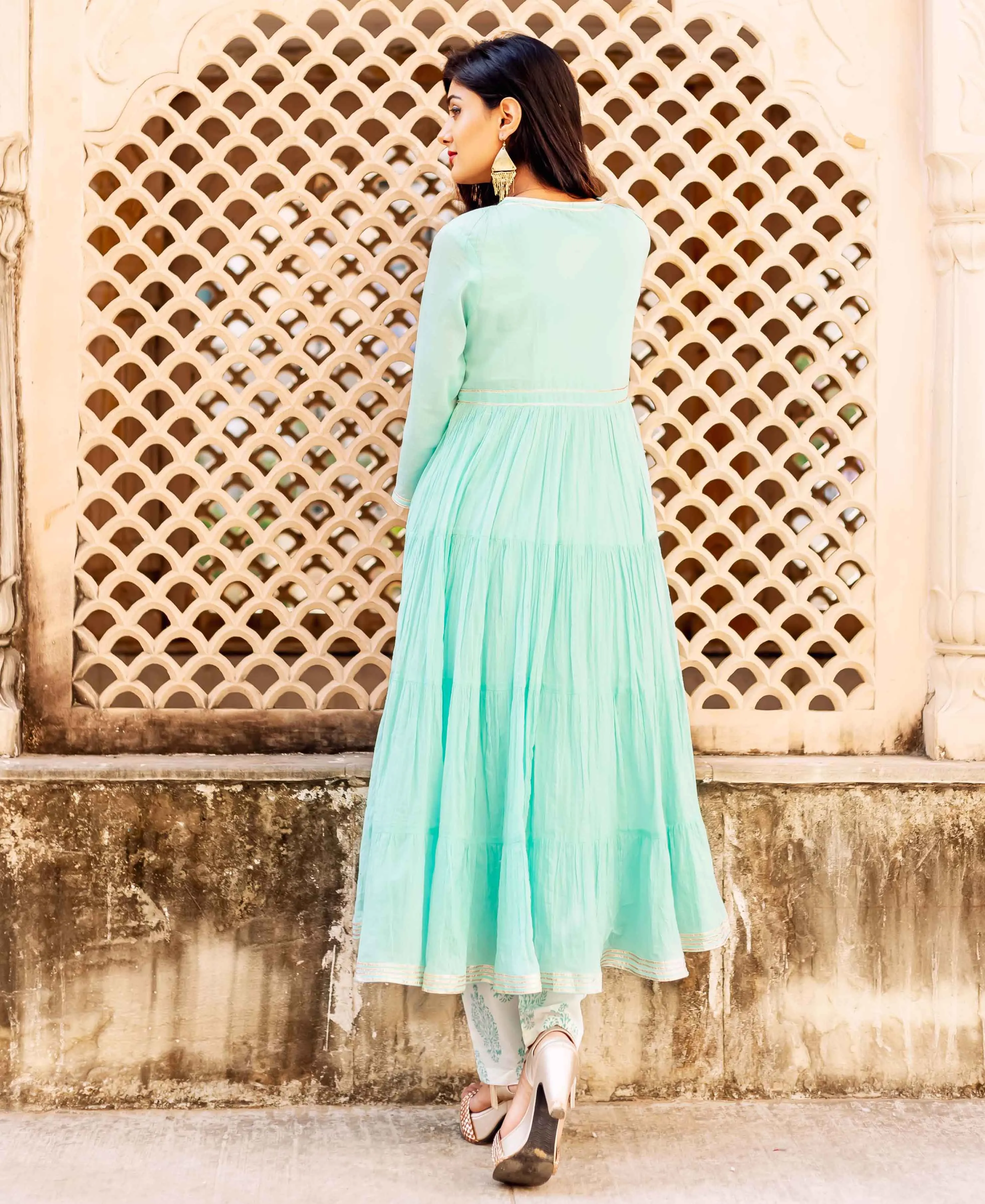 Aria Blue Tier Cotton Kurta