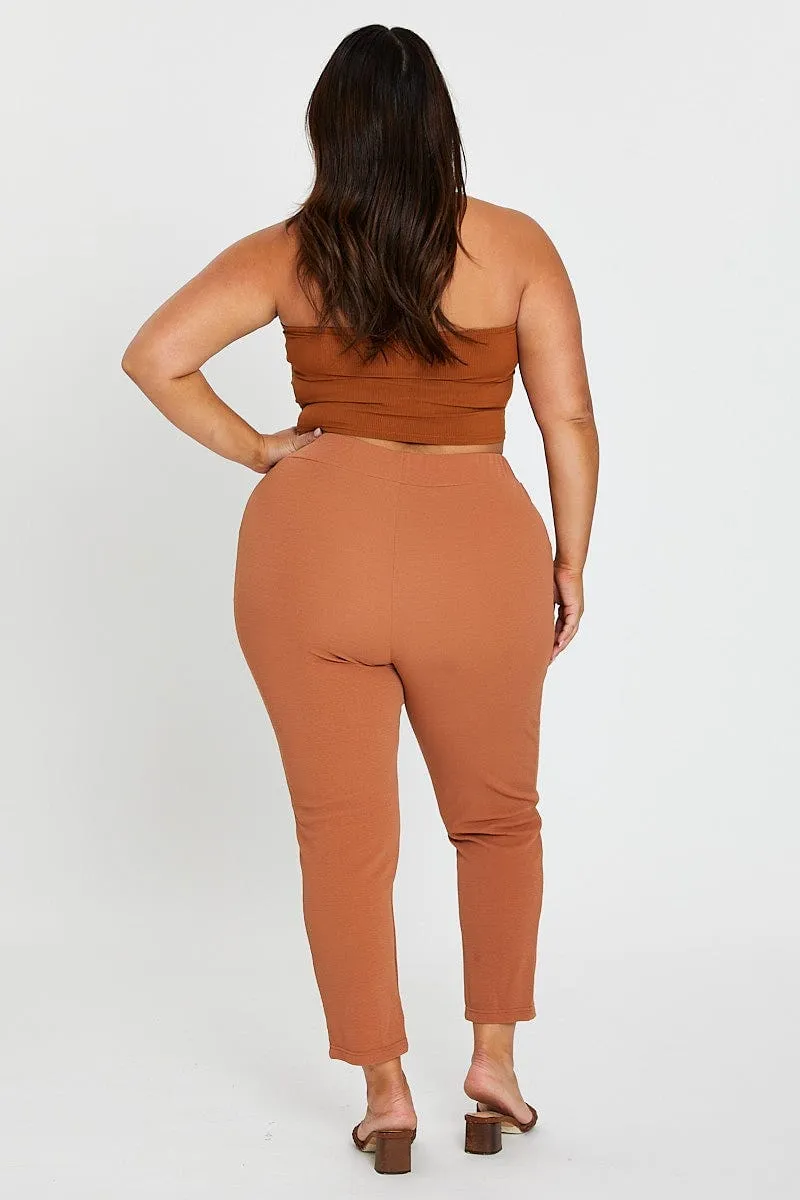 Beige Mid Rise Beige Slim Pants