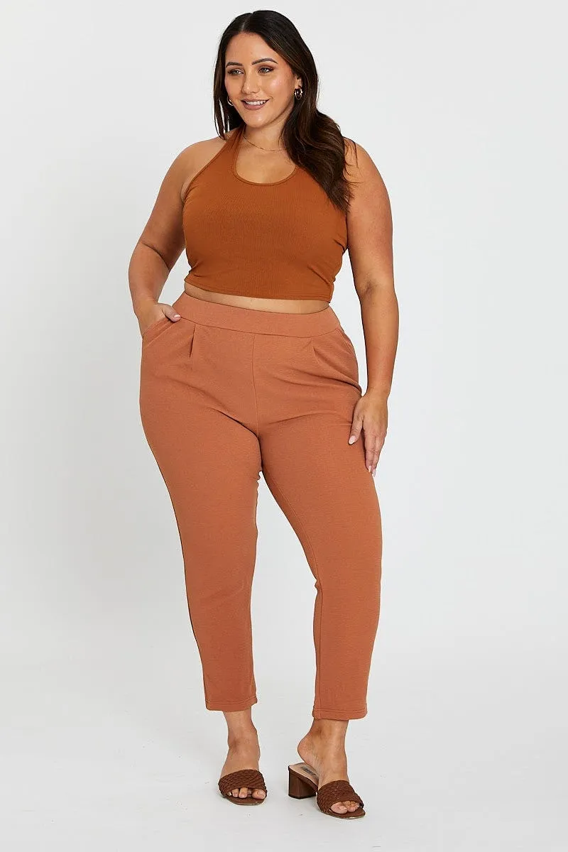 Beige Mid Rise Beige Slim Pants