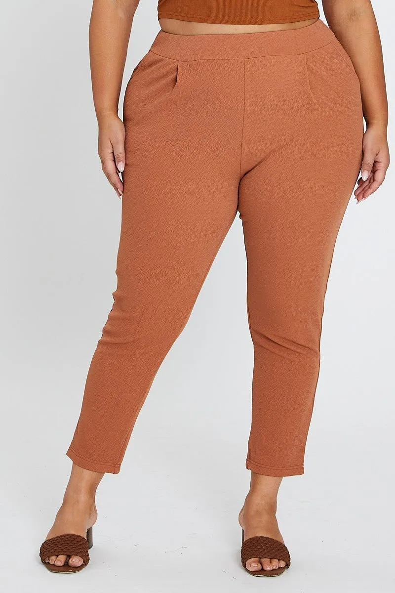 Beige Mid Rise Beige Slim Pants