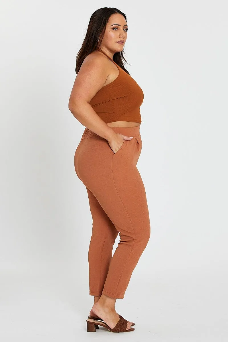 Beige Mid Rise Beige Slim Pants