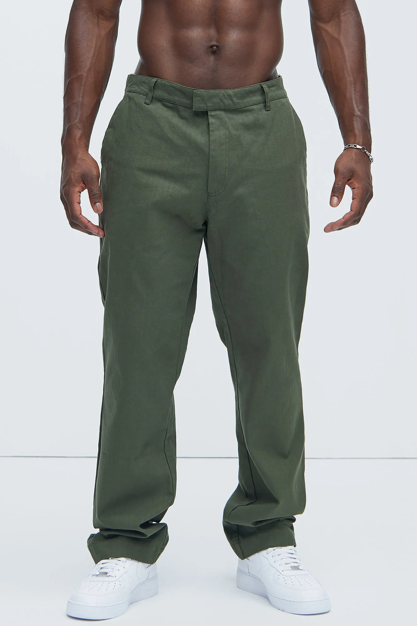 Berry Herringbone Straight Pants - Olive