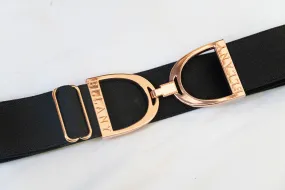 Black - 1.5" Rose Gold Stirrup Equestrian Elastic Belt