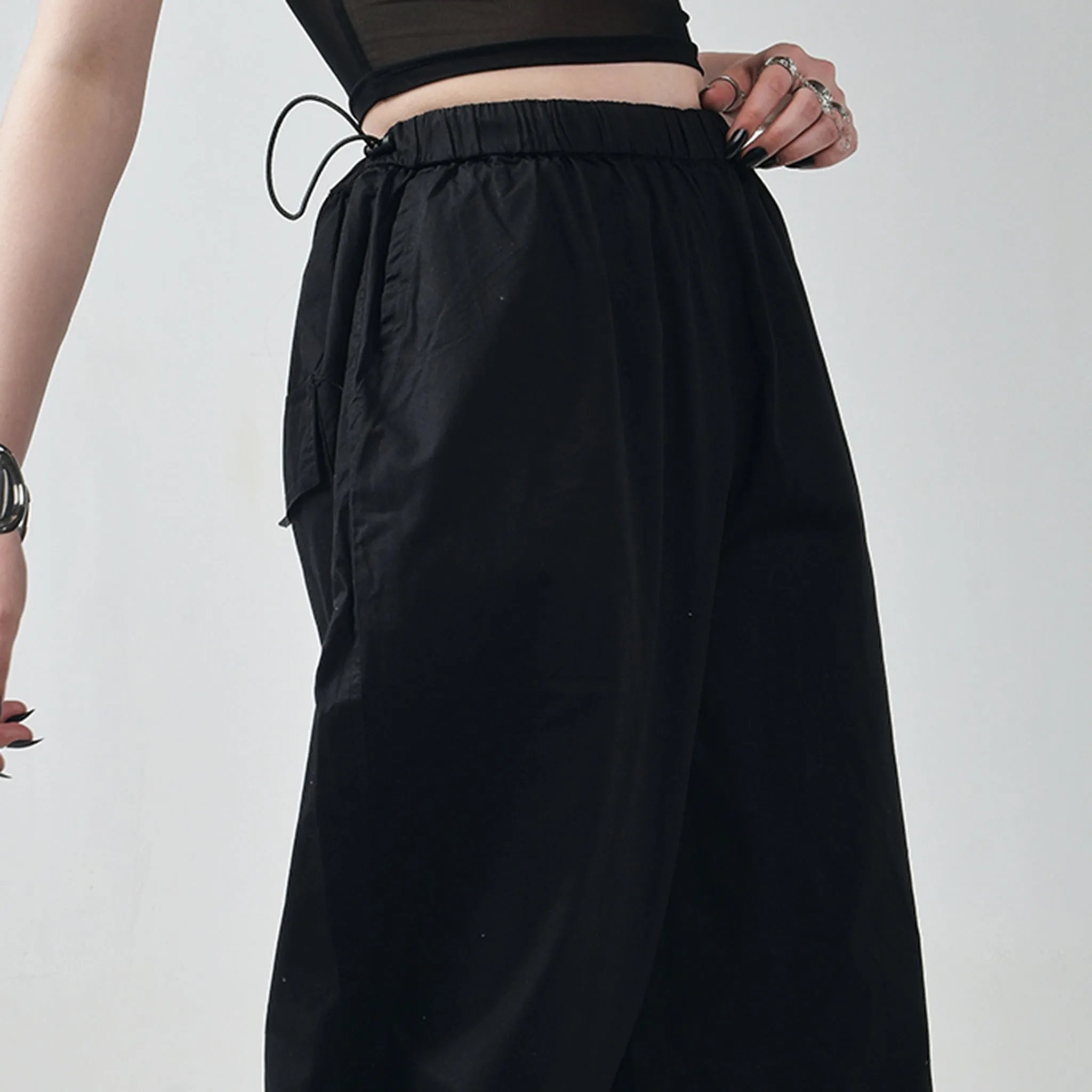 Black Buckle Top & Black Parachute Pants