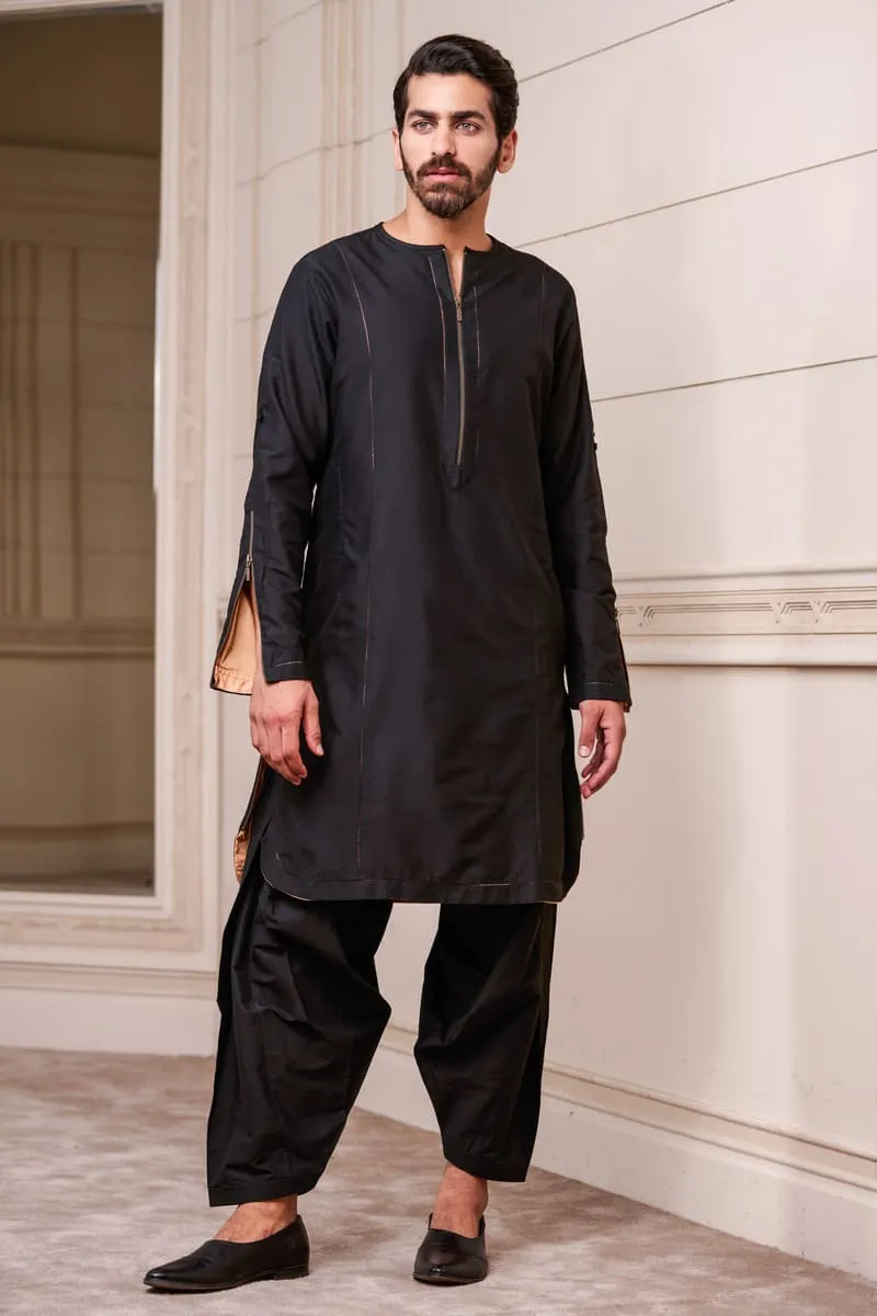 Black Contrast Lining Single Kurta