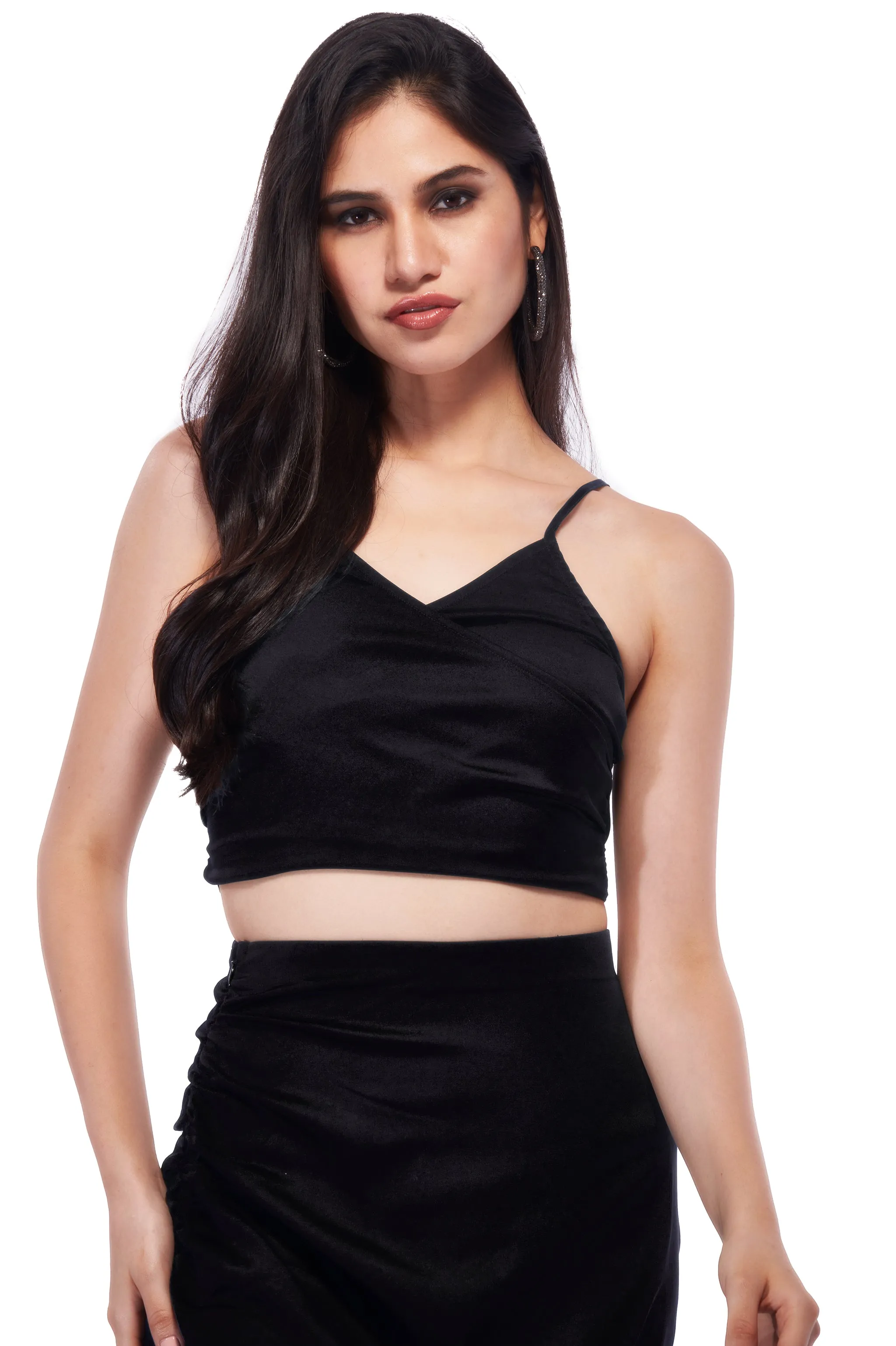 Black Wrap Satin Top