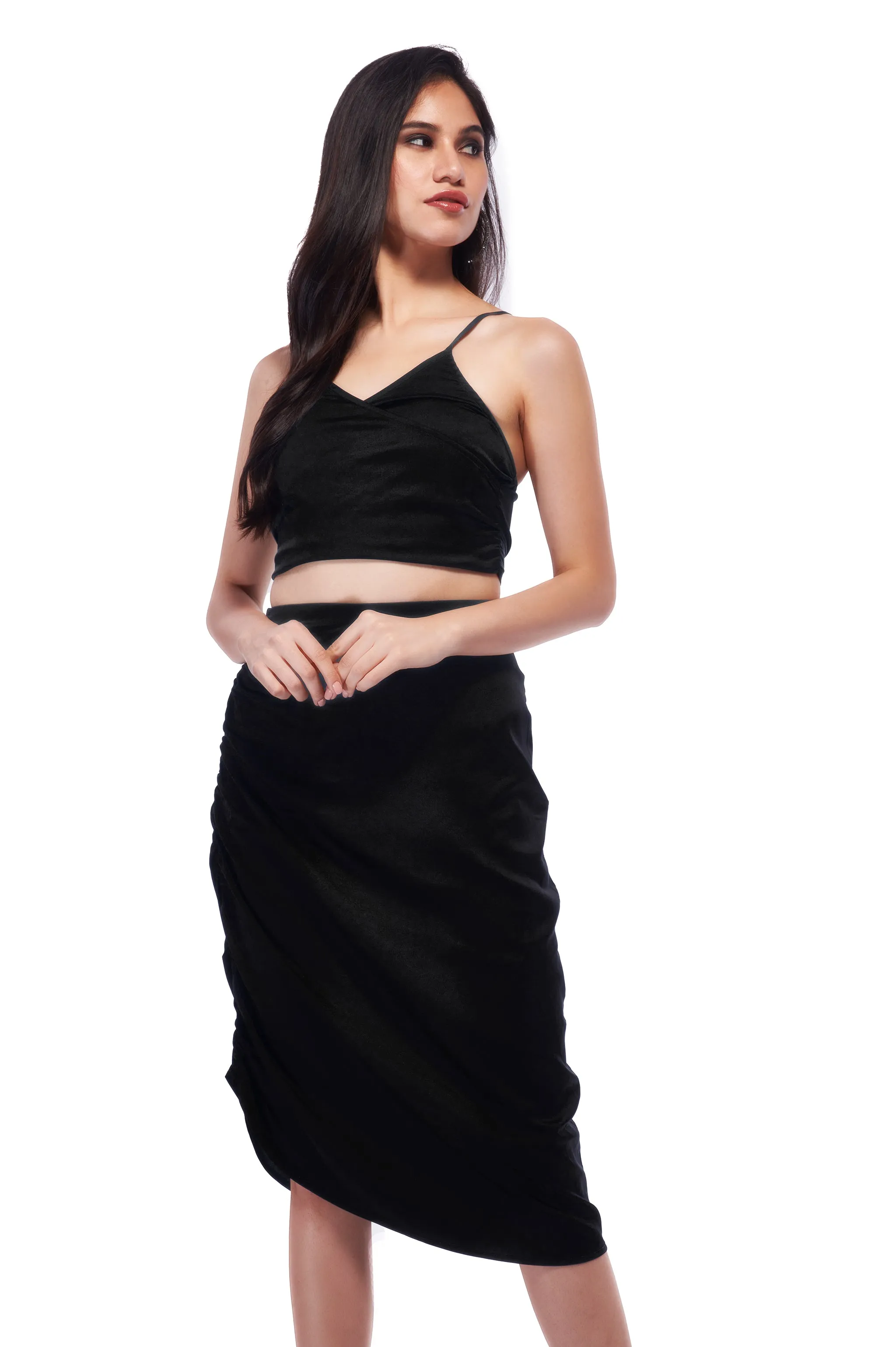 Black Wrap Satin Top