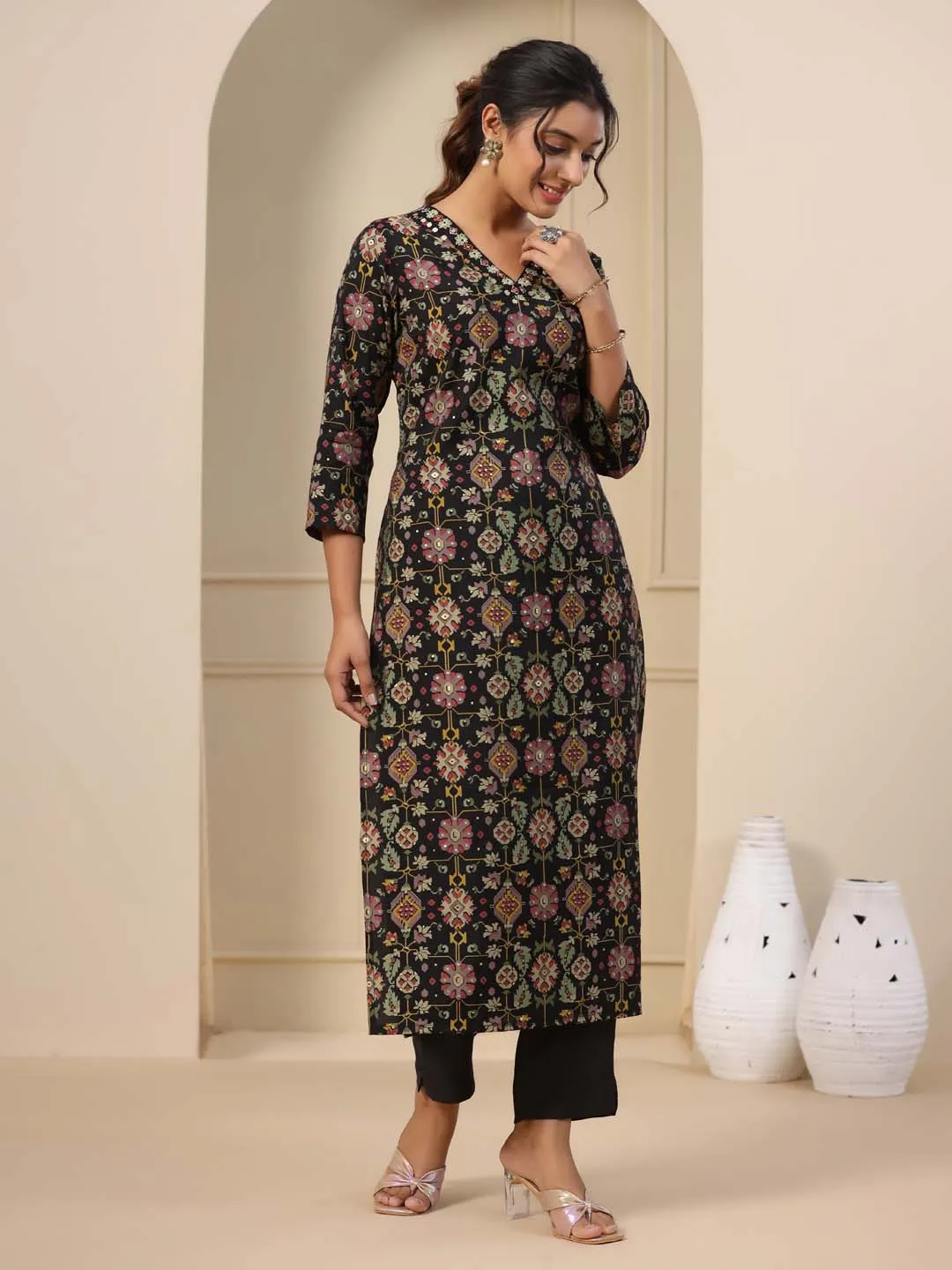 Block Printed Muslin Kurta With Pants