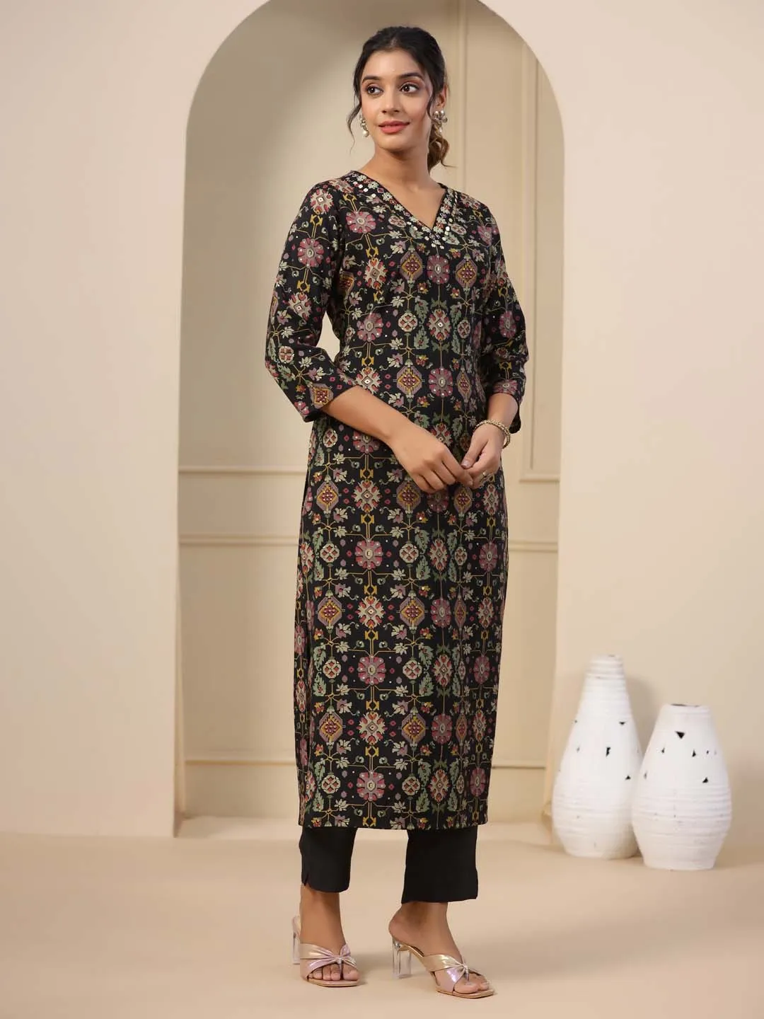 Block Printed Muslin Kurta With Pants