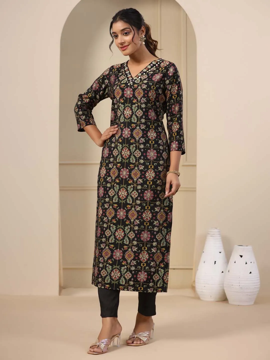 Block Printed Muslin Kurta With Pants