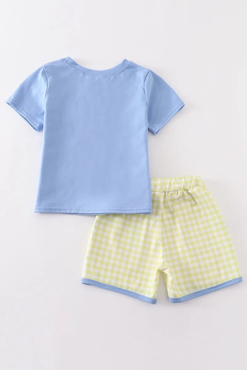 Blue crayon embroidery boy set