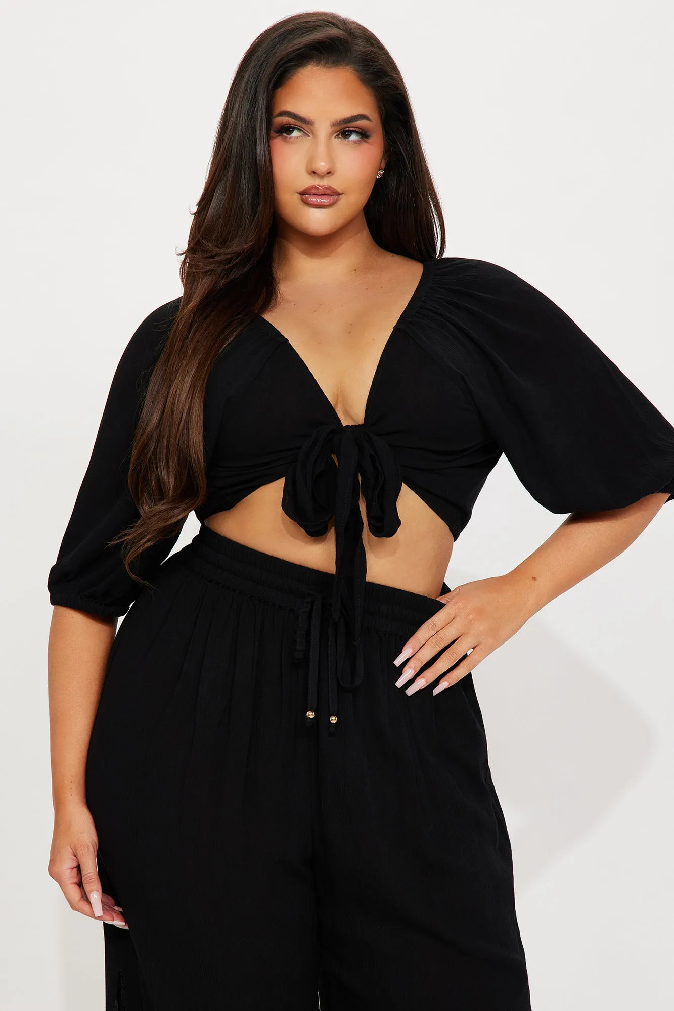 Breezy Nights Linen Swim 2 Piece Cover Up - Black