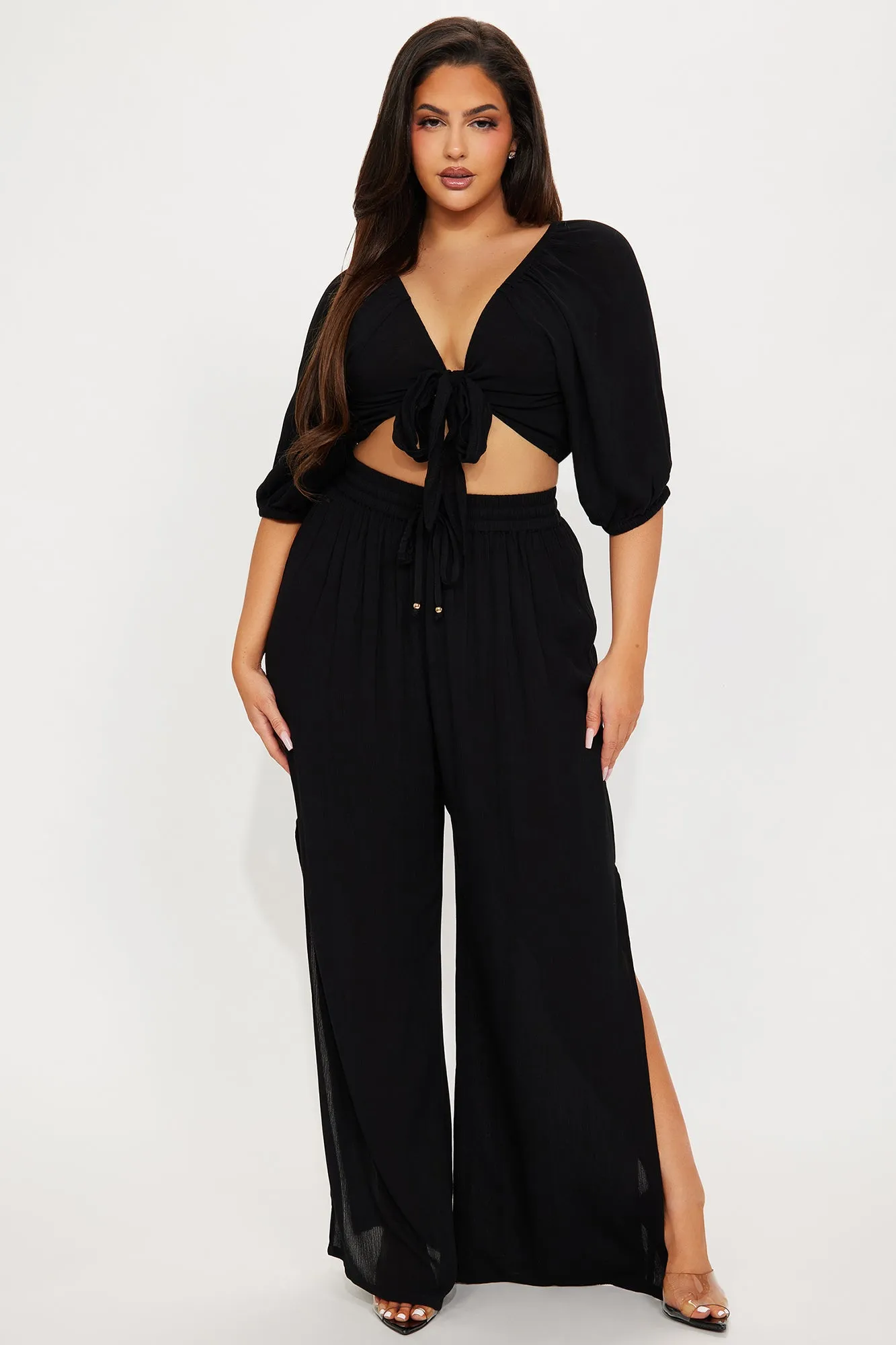 Breezy Nights Linen Swim 2 Piece Cover Up - Black