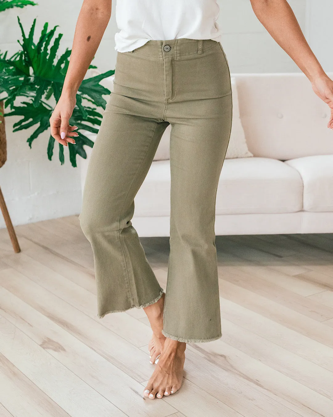 Bristol Wide Leg Crop Pants - Olive