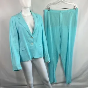 Burberry Aqua Linen Blazer and Trousers Suit Set