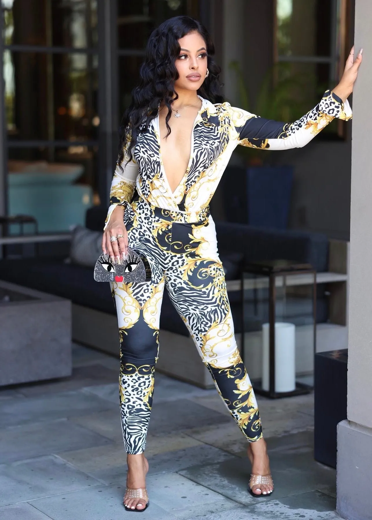 Carney Printed Bodysuit and Pants Two Piece Set