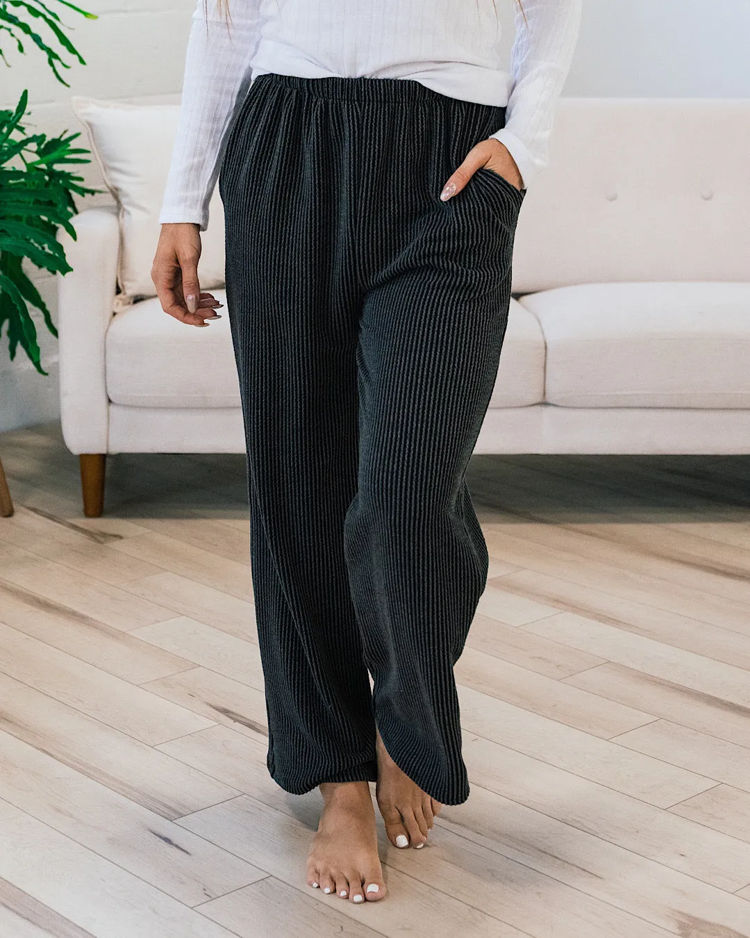 Charcoal Corded Comfy Pants FINAL SALE