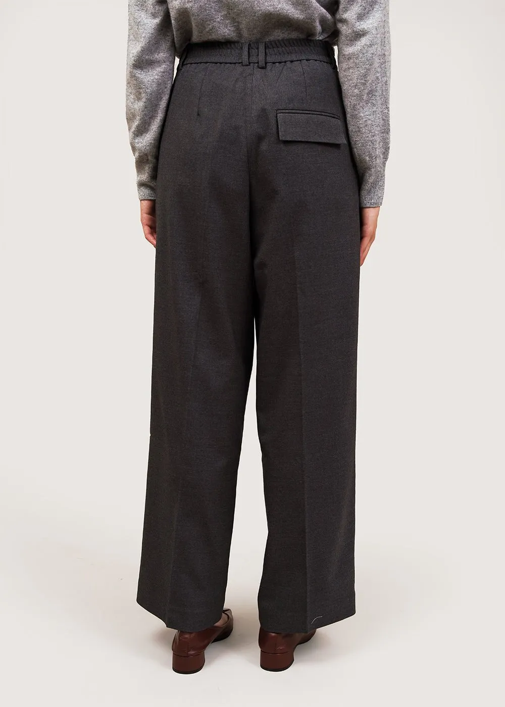 Charcoal Pleat Front Wide Leg Pants