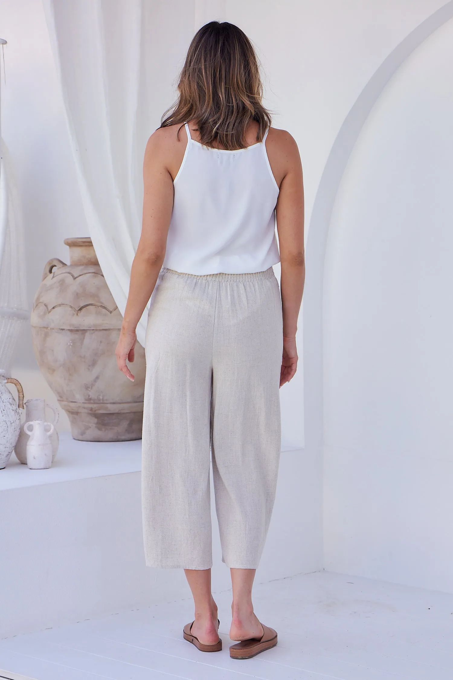 Clover Beige Linen Culotte Pants