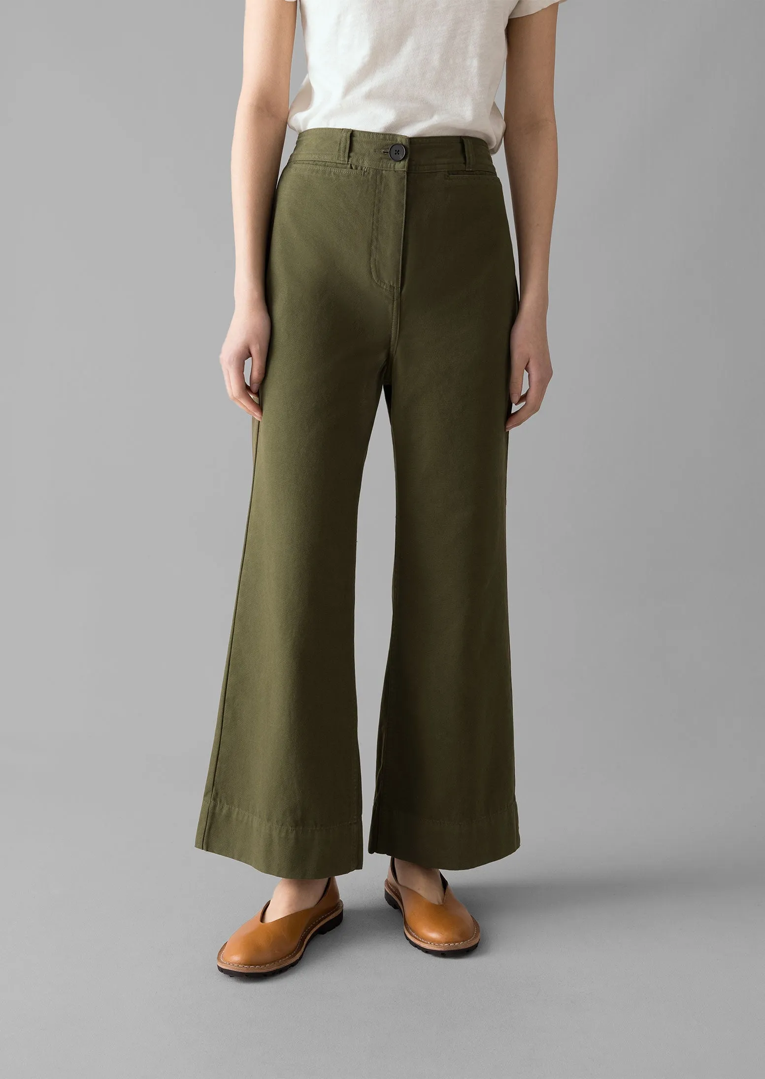 Cotton Canvas Kick Flare Pants | Seaweed