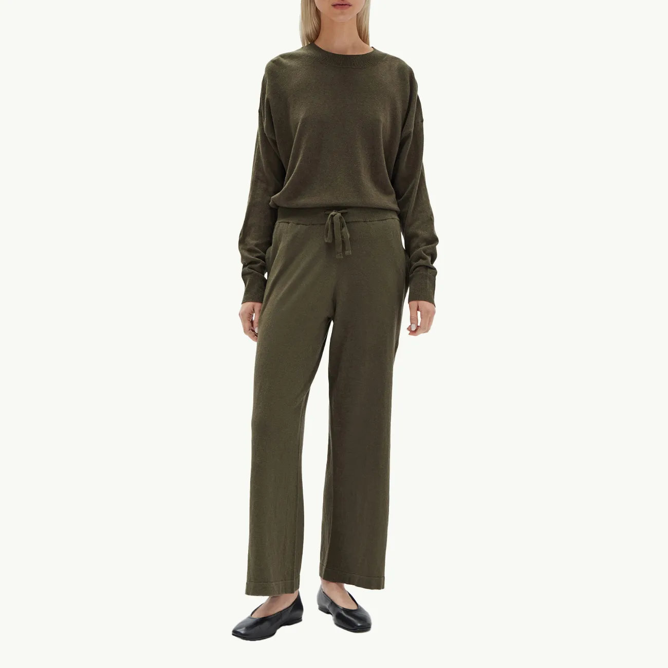 Cotton Cashmere Lounge Wide Leg Pant - Pea Marle