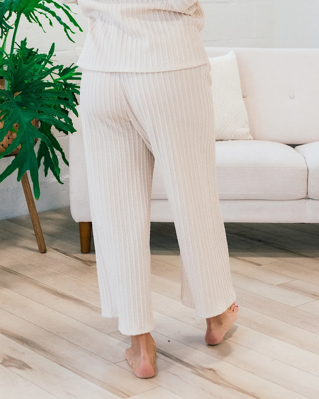 Cream Cable Knit Wide Leg Pants