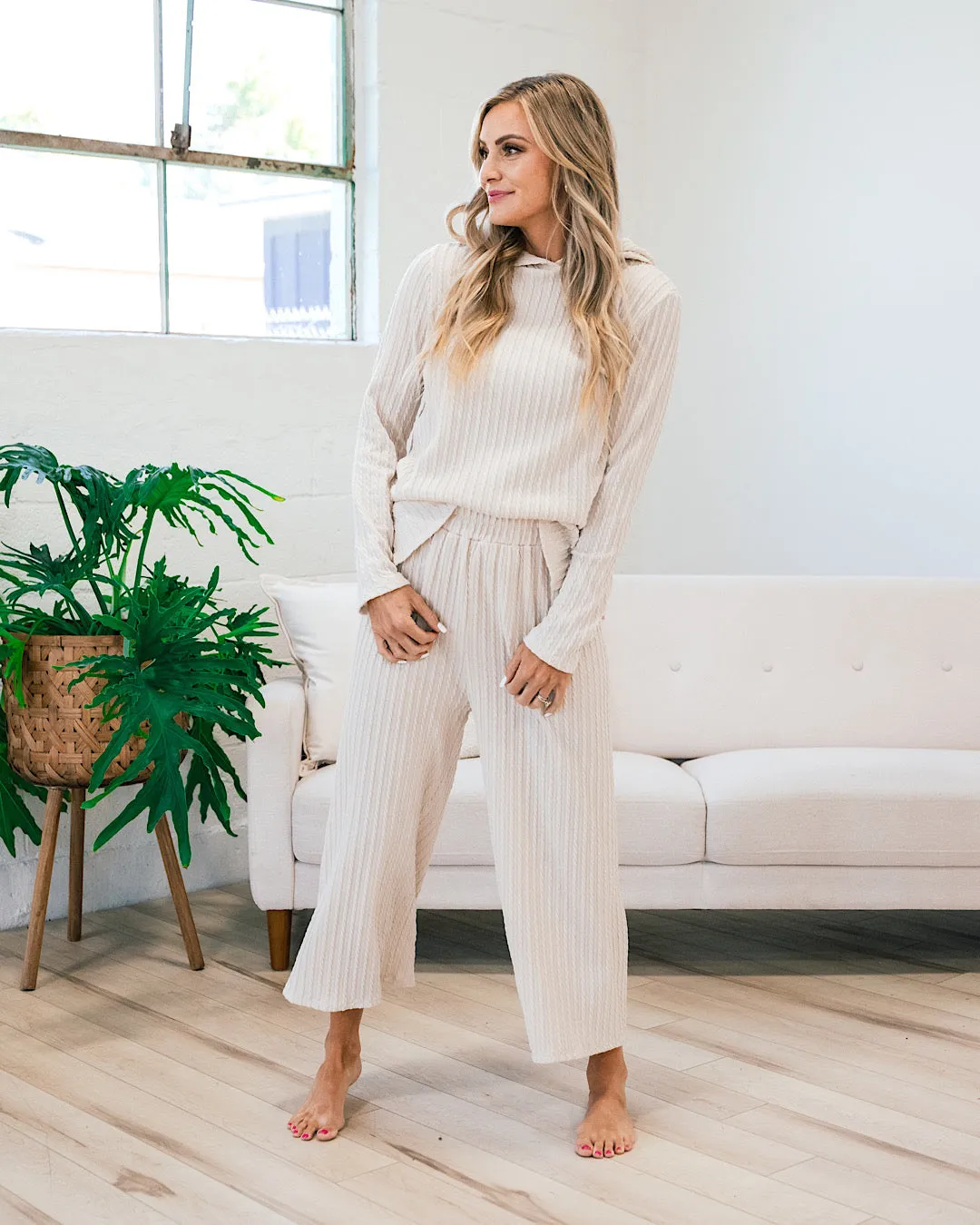 Cream Cable Knit Wide Leg Pants