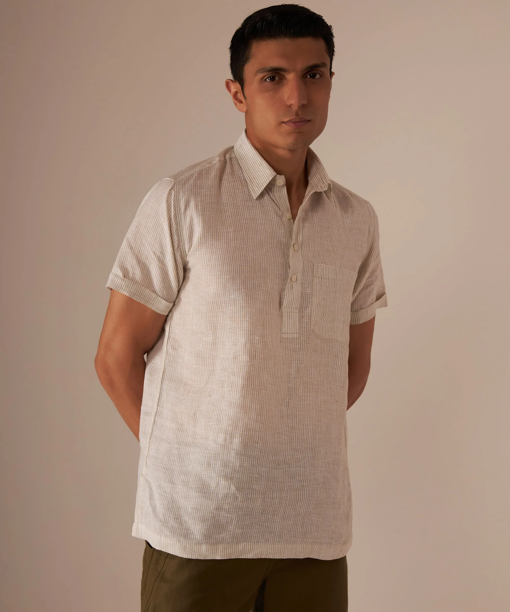 Ecru Striped Popover Shirt