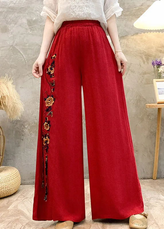 Ethnic Style High Waisted Embroidered Wide Leg Pants Summer BV048