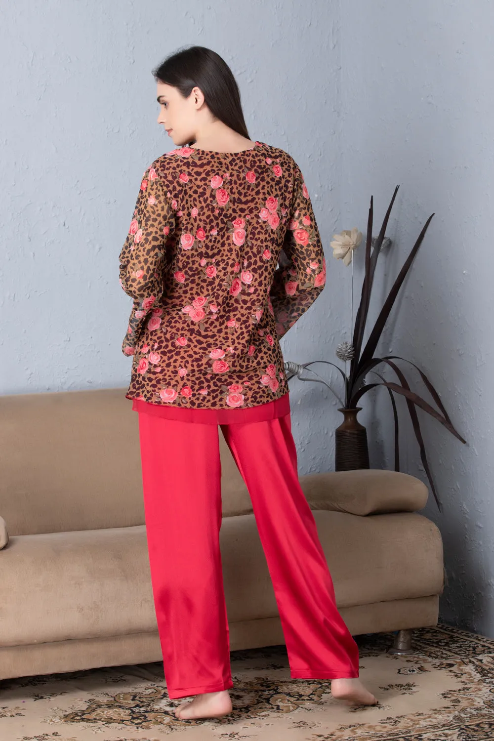 Floral Print Chiffon Night suit