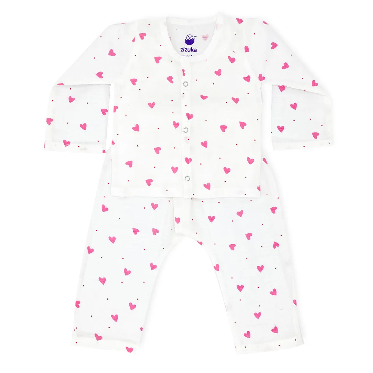 Full sleeve Jabla -Pyjama Set -Organic Muslin -Pink Love