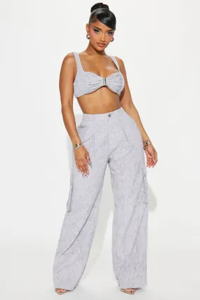 Good For Me Textured Pant Set - Charcoal