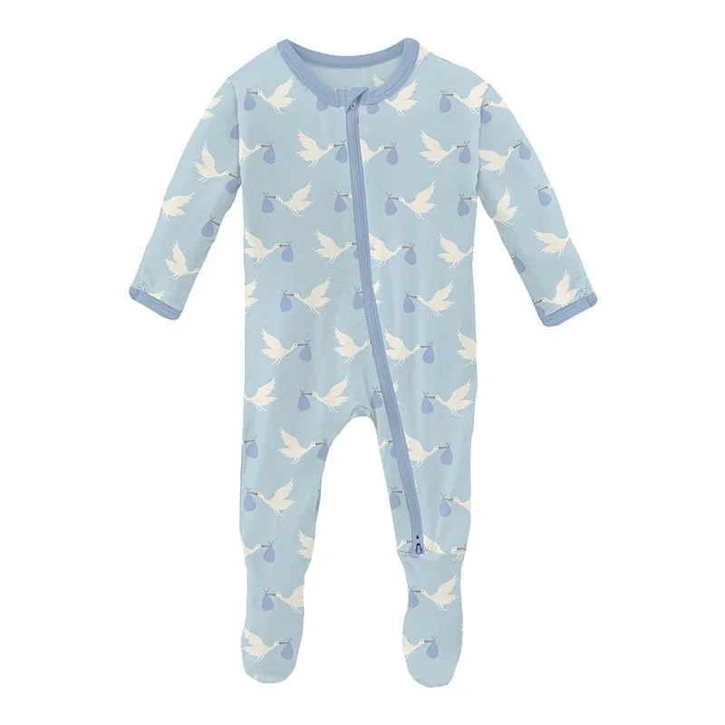 Kickee Pants Footie - Spring Sky Stork