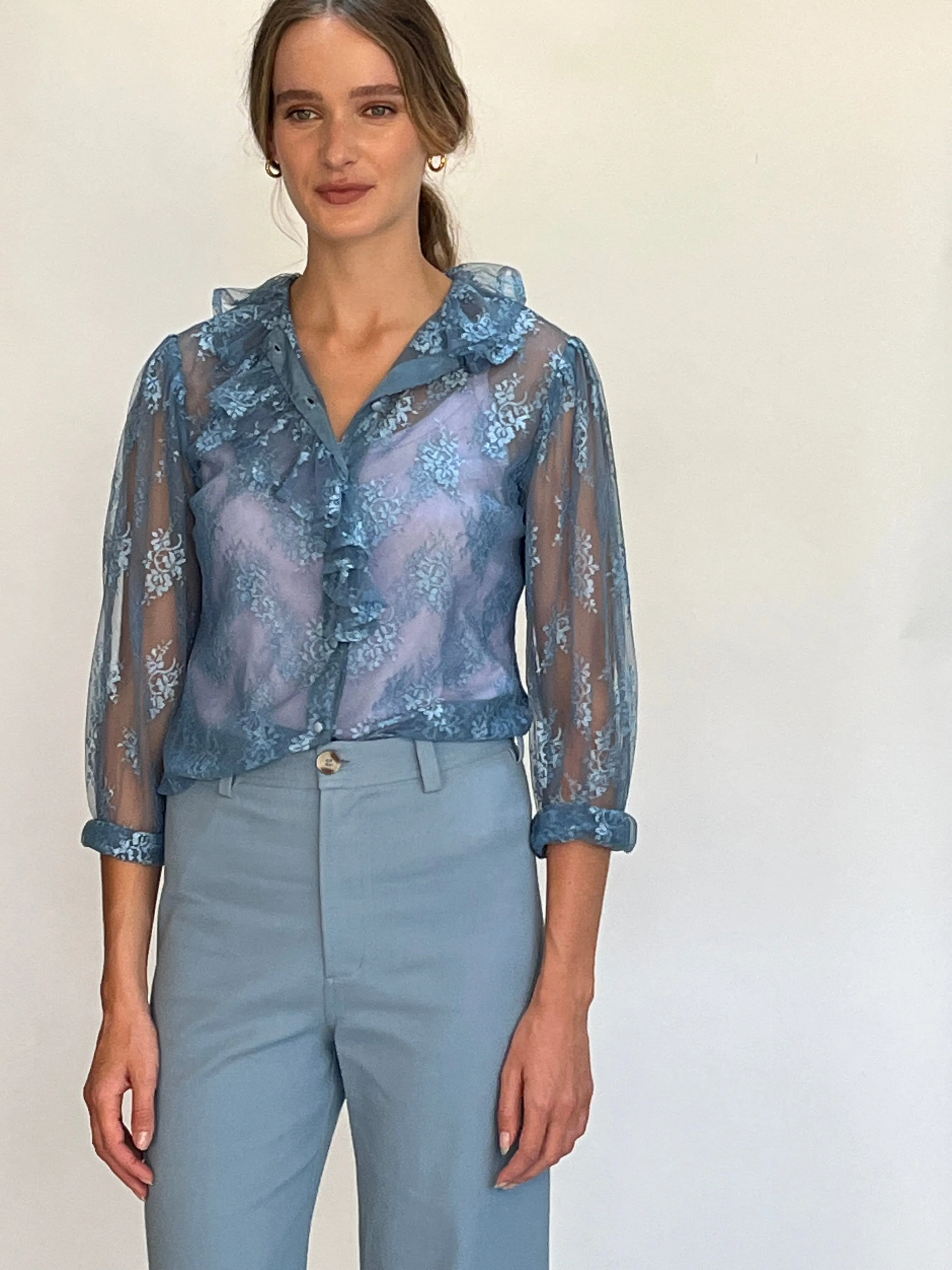 Lace Pierrot Blue Shirt