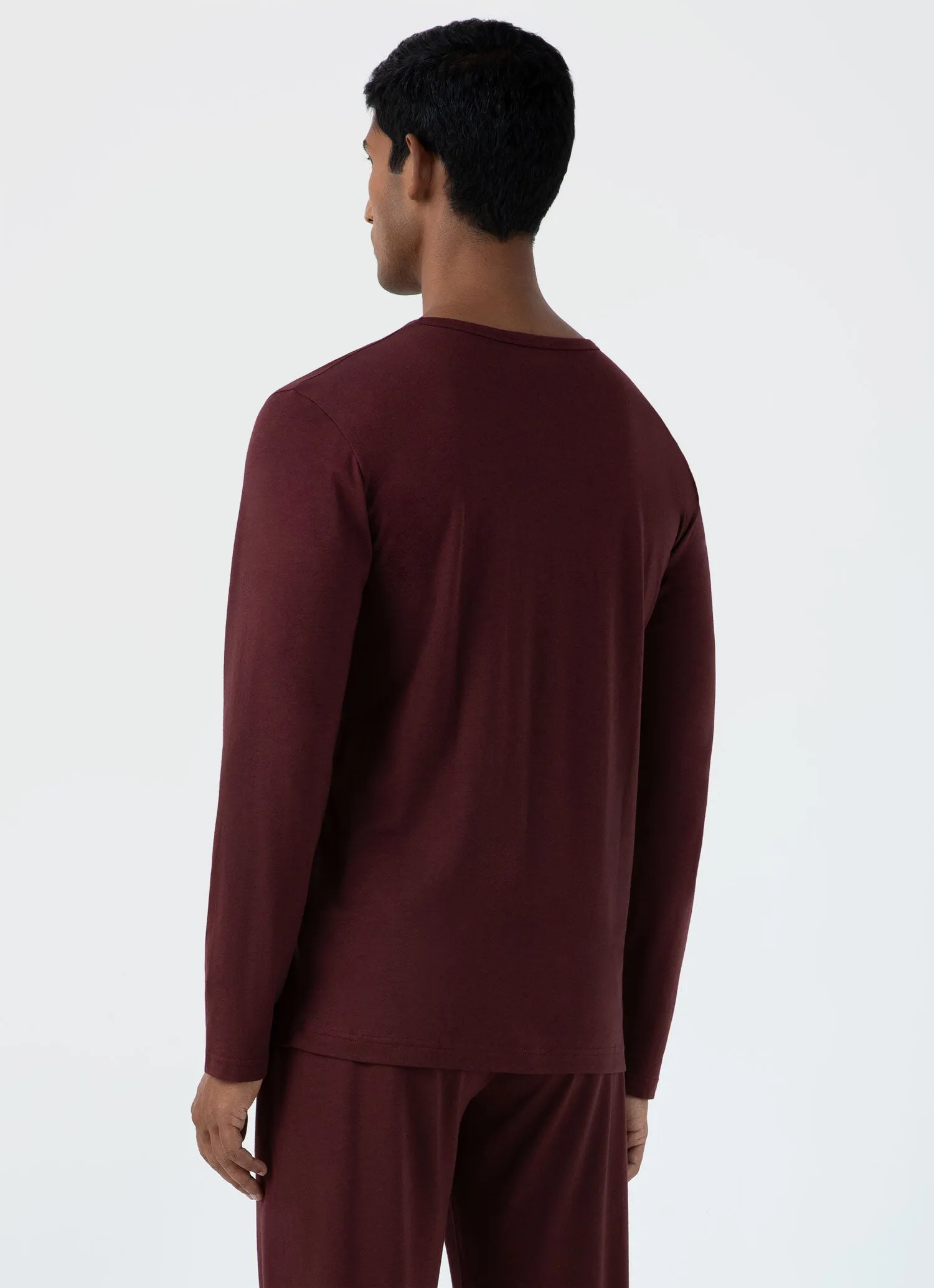 Men's Cotton Modal Lounge Long Sleeve T-shirt in Maroon