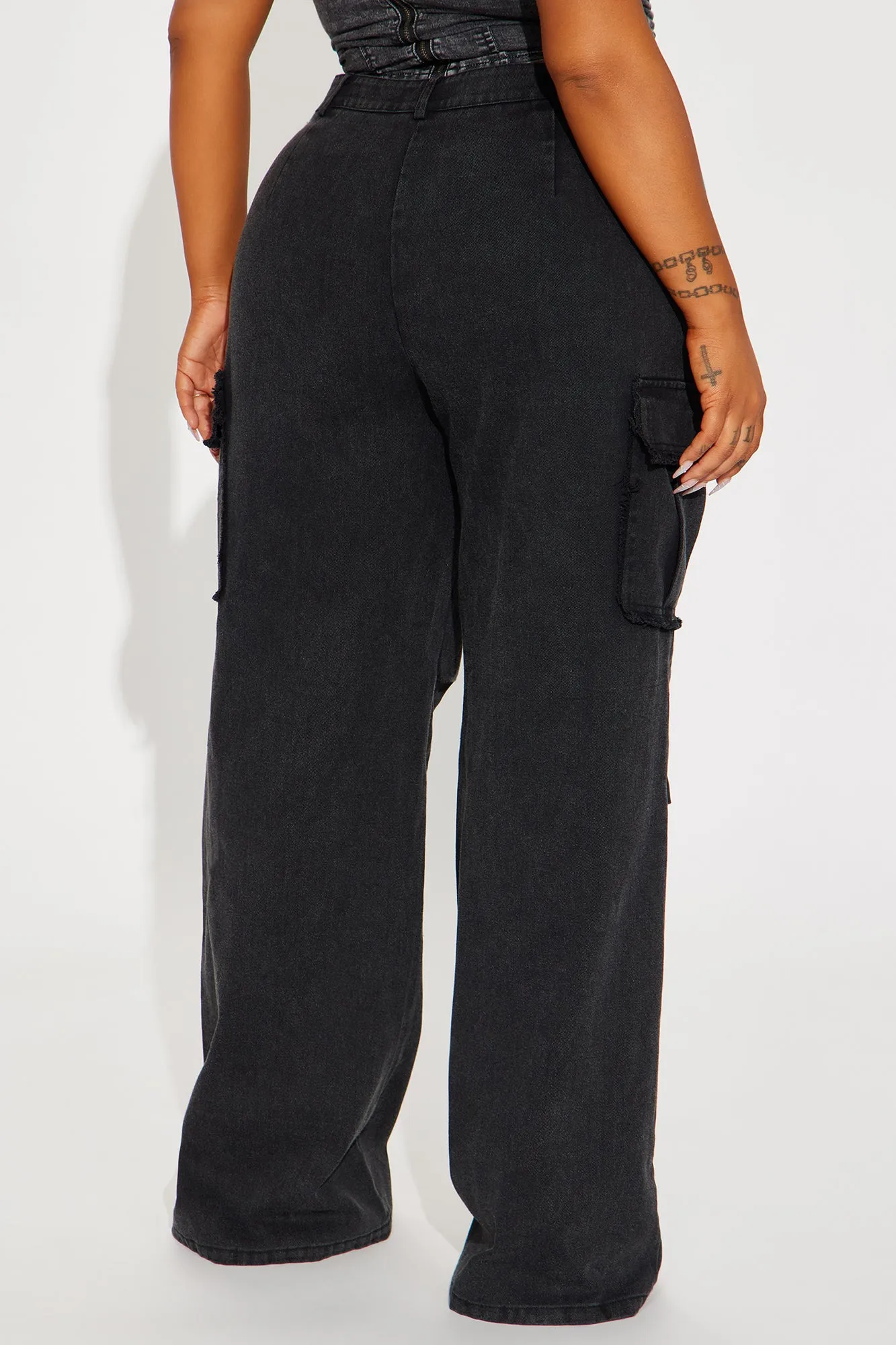 Nessa Washed Wide Leg Cargo Pant - Black