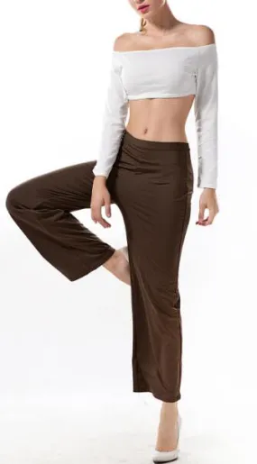 Off The Shoulder White Top And Brown Pants