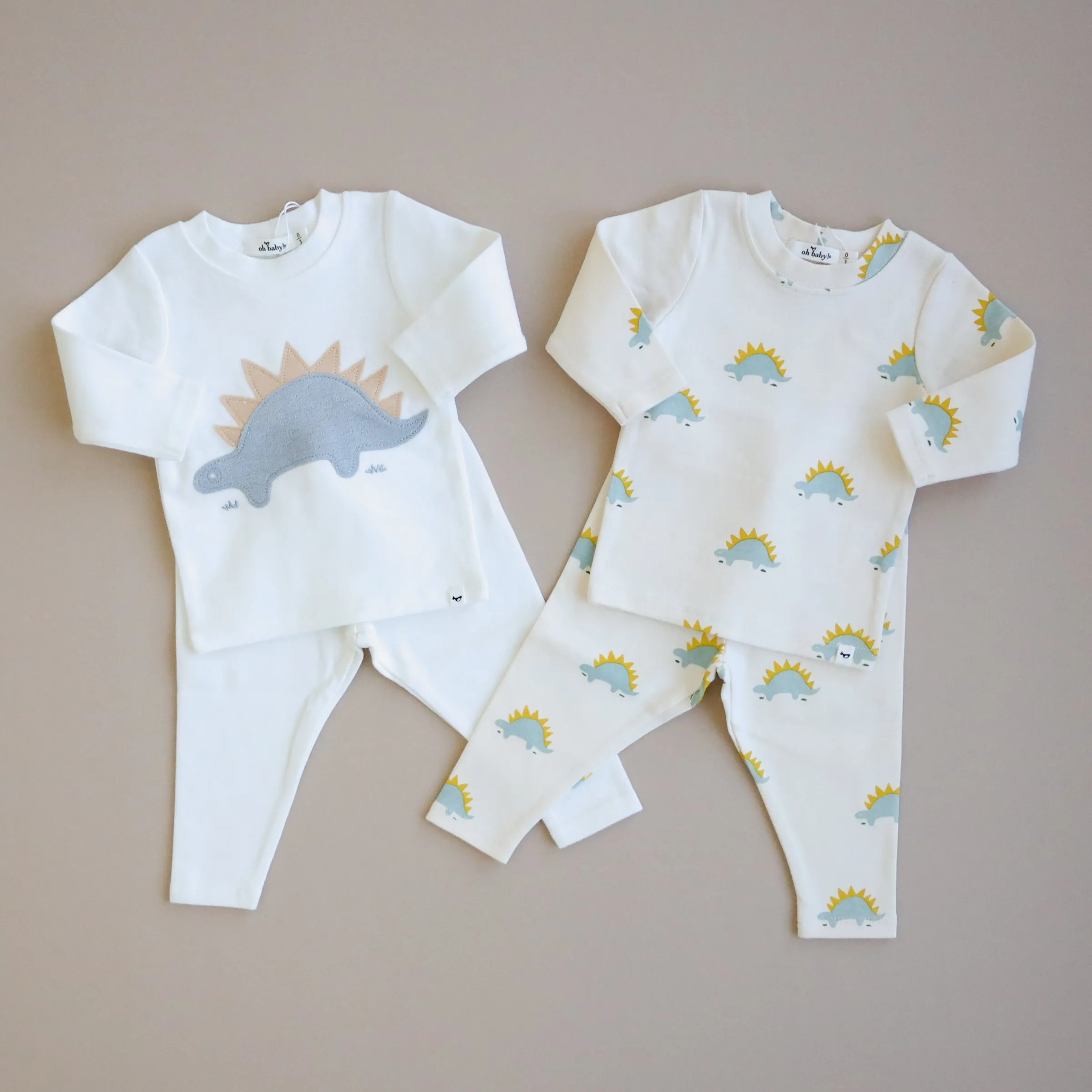 oh baby! Two Piece Set Mist Stegosaurus Print - Vanilla